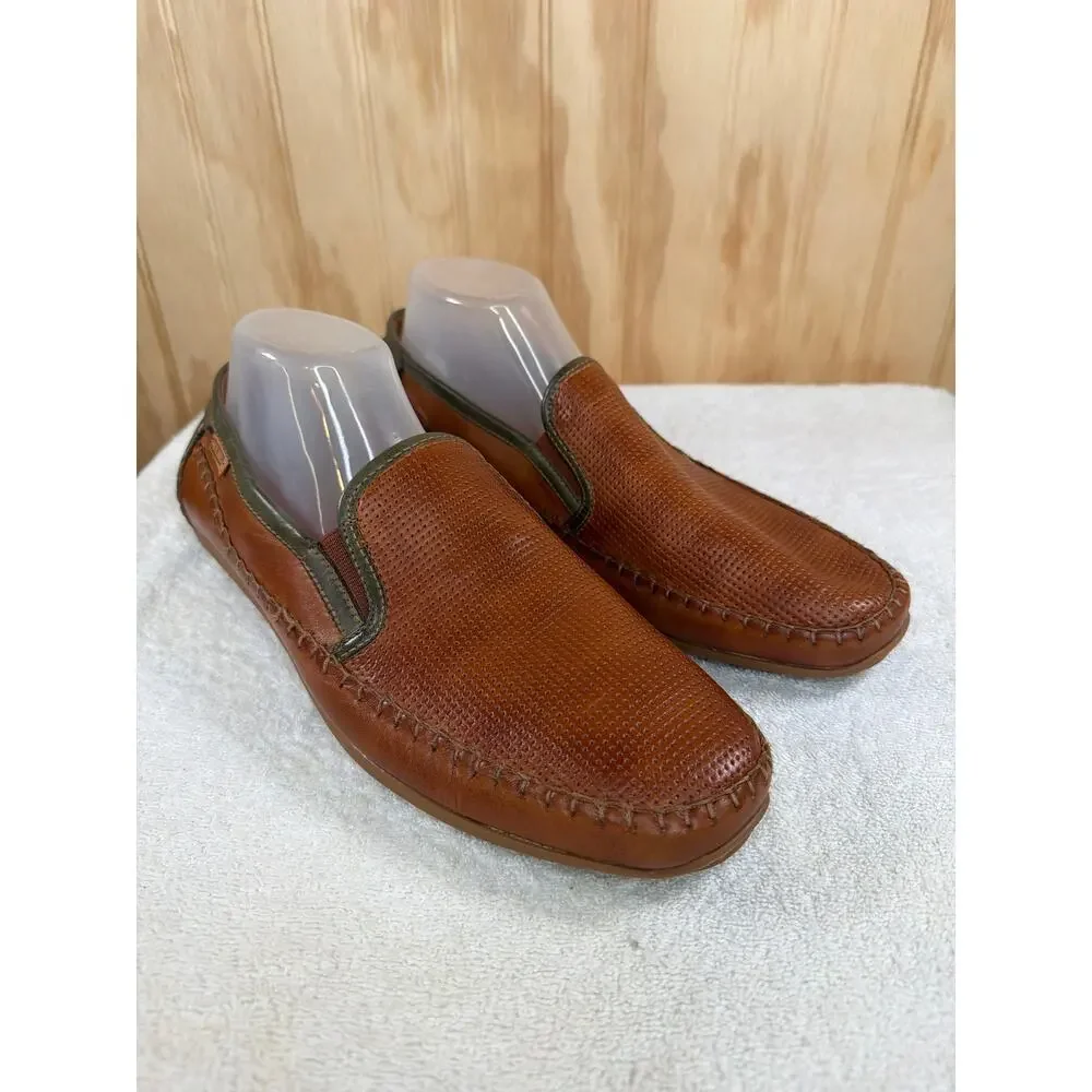 Pikolinos Conil Men's Perforated Leather Loafers Brandy Brown Green EU42/US8.5